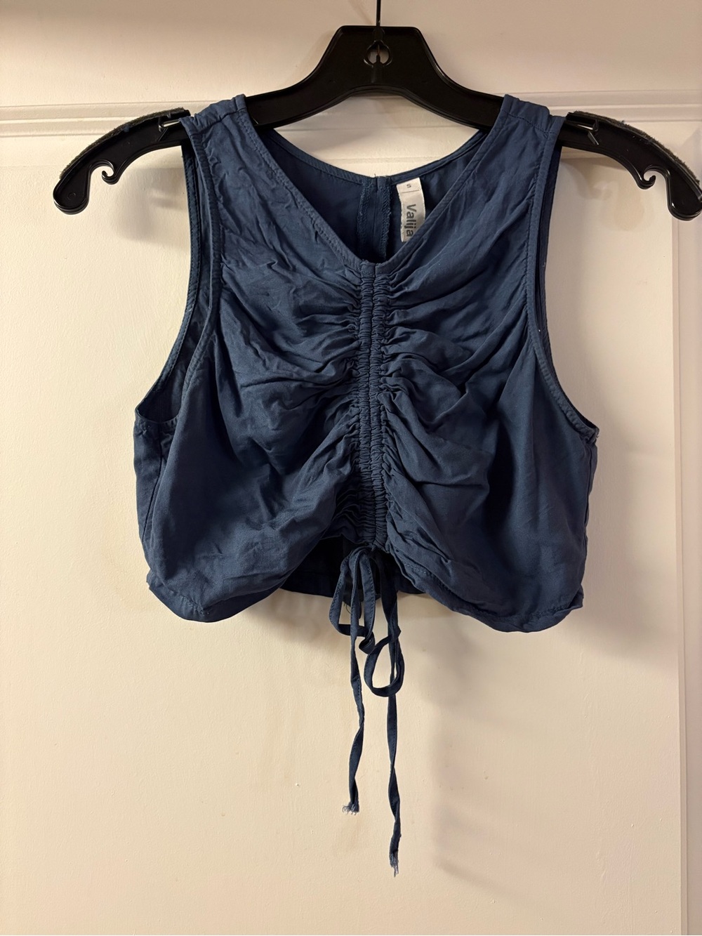 Valija Navy Ruched Drawstring Crop Top